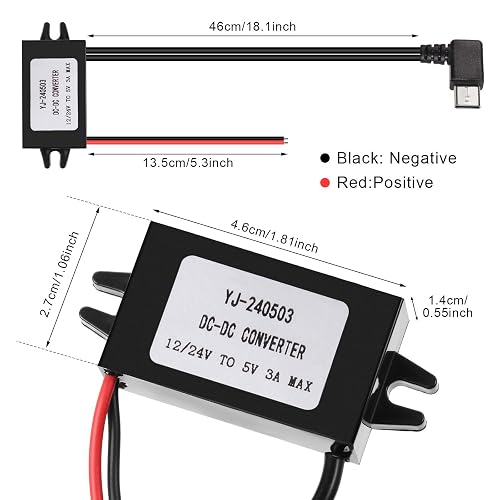 12V To 5V 3A DC Buck Converter Module - 15W Waterproof Voltage Regulator With Right Angle Type-C For Car, GPS, Dash Cam