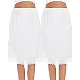 Lovasy 2 Pieces Half Slips for Women Long Underskirt Anti Static Satin Under Skirt with Lace Trim Slip for Skirts Dress S-3XL