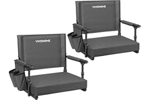 VIVOHOME Stadium Seats with Back Support and Cushion, 2 Pack Portable Bleacher Chairs with Cup Holder and Shoulder Strap