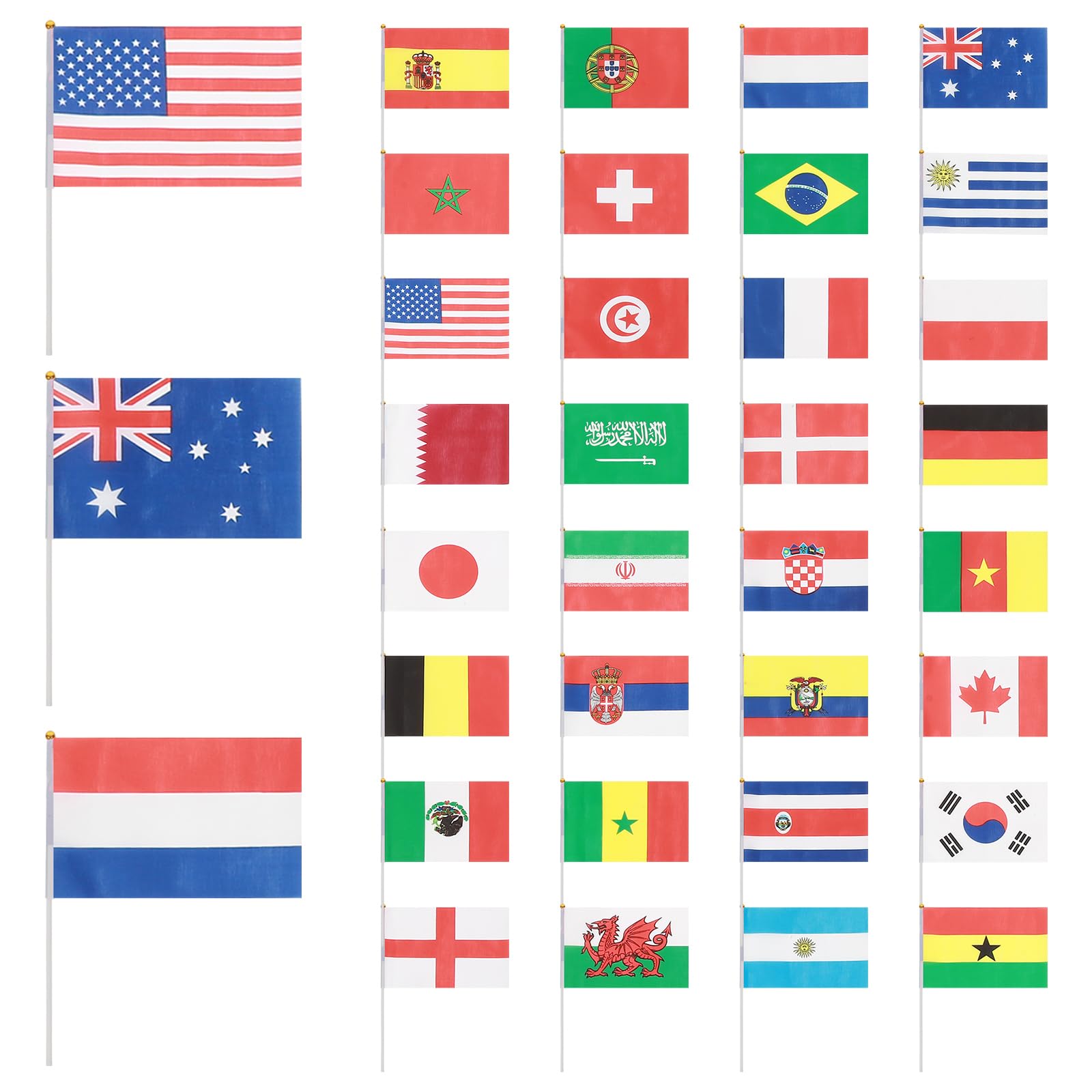 Garneck International World Stick Flag: 32PCS Hand Held Small National Flag Mini National Pennant Flags Banners On Stick Banners for Football Party Bar Street Decorations