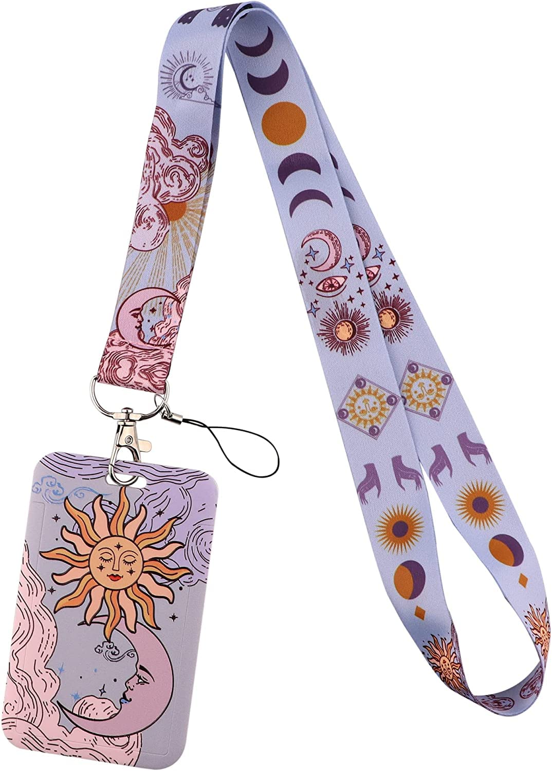 juanooo Cool Purple ID Lanyard with Card Holder Cute Aesthetic Goddess Key Neck Lanyard Strap for Women Girls Students Teachers Kids for Keys ID Holder Wallets, 49 * 2.5cm(Moon Sun) — image 1