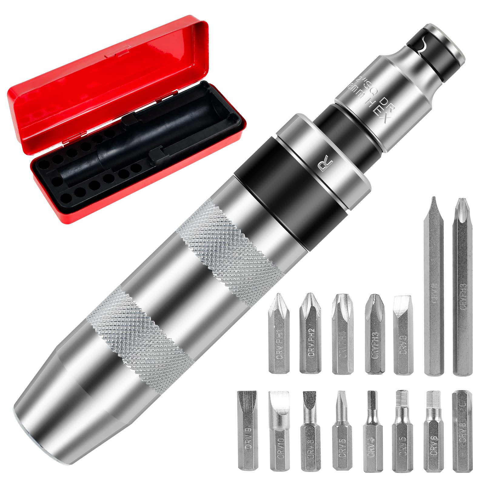 Photo 1 of 1/2" 3/8" Hand Manual Reversible Impact Driver Set,16 PCS Heavy Duty Hand Impact Driver, Impact Screwdriver Driver Set W S2 Steel Bits, Bolt Extractor Tool Disengage Rusted Fasteners or Frozen Bolts