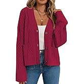 GREAIDEA Women's Fall Chunky Knit Open Front Sweaters Long Sleeve Button Cardigan 2025 Loose Short Outerwear Coats