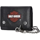 Harley-Davidson Men's Bar &amp; Shield Patch Tri-Fold Chain Leather Wallet - Black