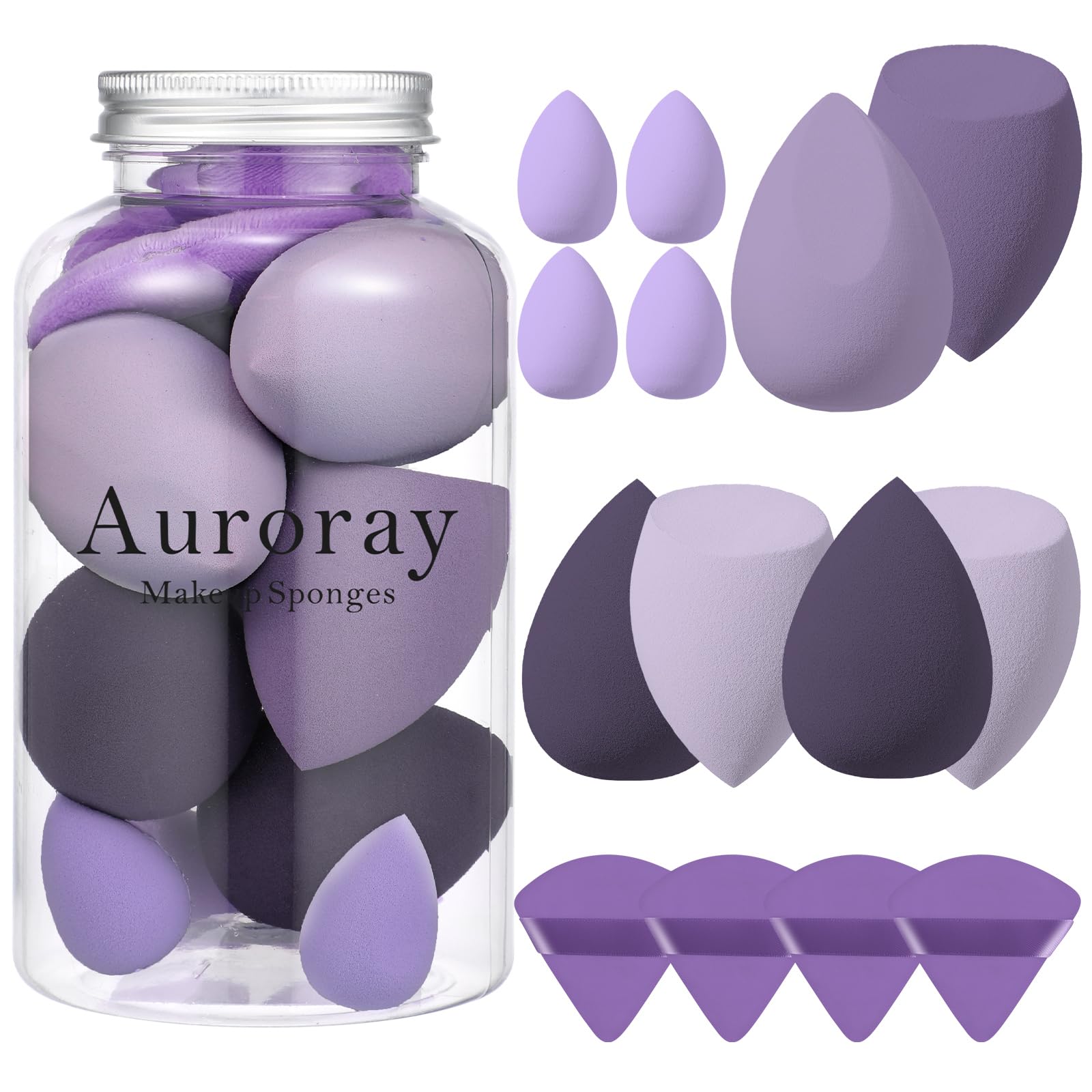 Photo 1 of 14 Pcs Makeup Sponge Set, Beauty Sponges Blender with 4 Pcs Powder Puff and 4 Pcs Mini Make up Sponges for Liquid,Foundation,Powder,Concealer,Cream (Purple)