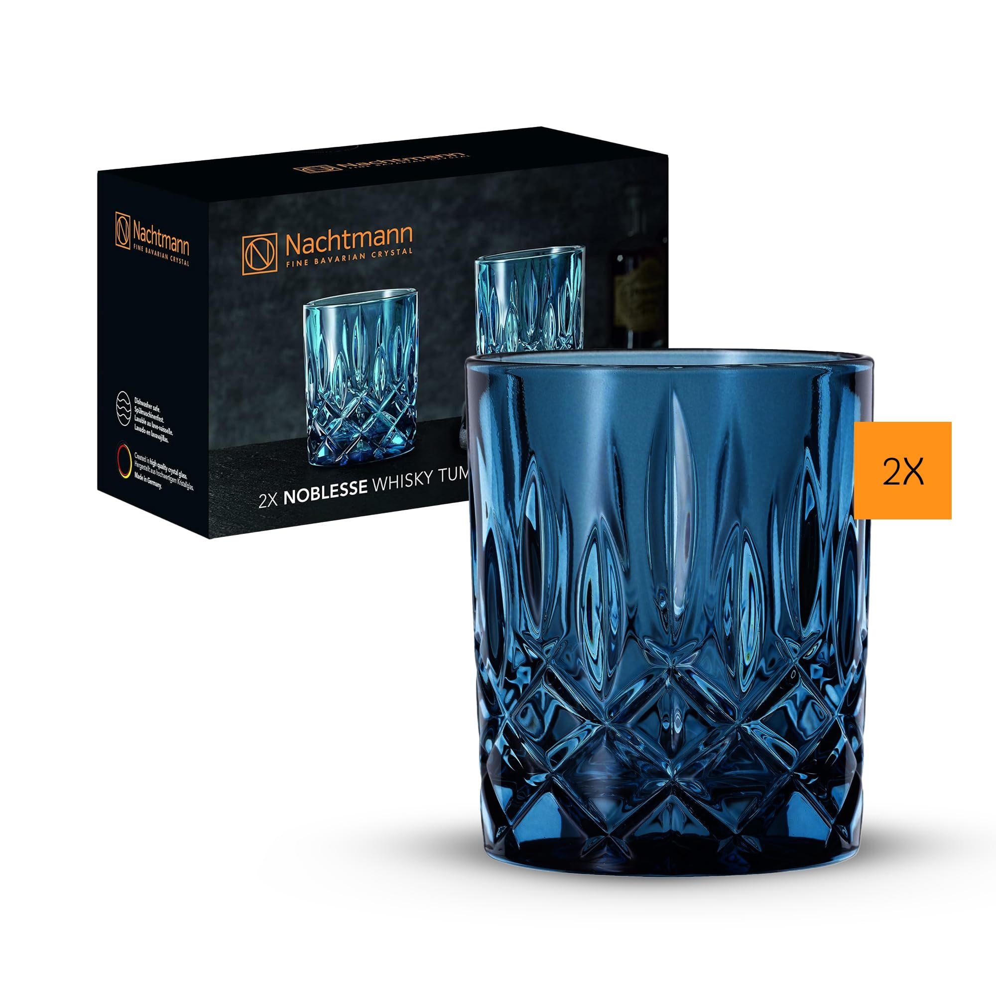 Nachtmann 2-Piece Whisky Glasses Set, 295 ml, Vintage Blue, Noblesse, 104243, Tumbler Made of Crystal Glass, Whisky Glasses Dishwasher Safe