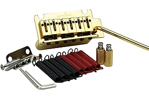 Guyker Guitar Tremolo Bridge with Brass Roller Saddle String Space 10.5mm & Brass Block & Spring and Claw, Pop-In Vibrato Bar, Complete Install Kit for Start ST Electric Guitar(GG-2001, Gold)