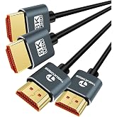 Thsucords Ultra Thin 8K 4K HDMI Cables 1.6FT 2 Pack, Slim &amp; Flexible Soft High Speed HDMI 2.1 Cord Support 4K@120Hz 8K@60Hz 48Gbps for Roku TV/HDTV/PS5/Blu-ray