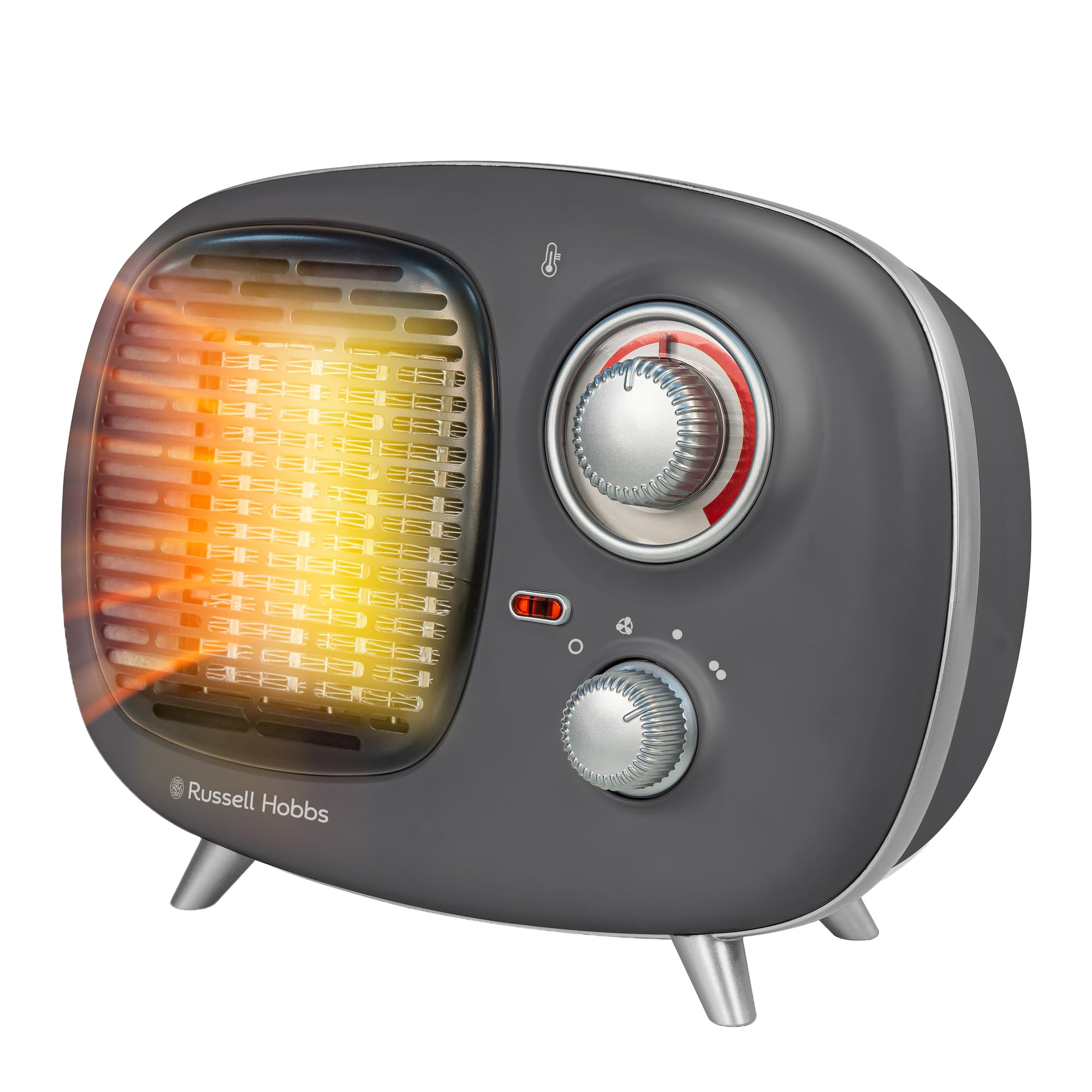 Russell Hobbs RHRETPTC2001G 1.5KW Retro Portable Ceramic Electric Heater in Grey, 2 Heat Settings, Adjustable Thermostat, 15m2 Room Size, 2 Year Guarantee