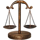 Owlgift Vintage Style Metal Libra Jewelry Tower Tray w/Wooden Base Cosmetic Organizer Storage, Lawyer Scale of Justice, Farmhouse Candleholder, Home D&eacute;cor Antique Weight Balancing Scale &ndash; Bronze