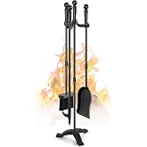 Gtongoko Fireplace Tools Set with Stand, 30-Inch Heavy Duty Steel | 4 Pcs Include Poker, Shovel, Brush, Powder-coated Finish, Ideal for Fireplaces, Wood Stoves and Fire Pits, Indoor/Outdoor Use