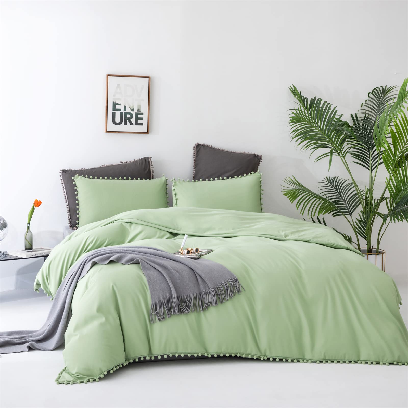 Luxlovery Sage Pom Pom Comforter Set Twin Ball Poms