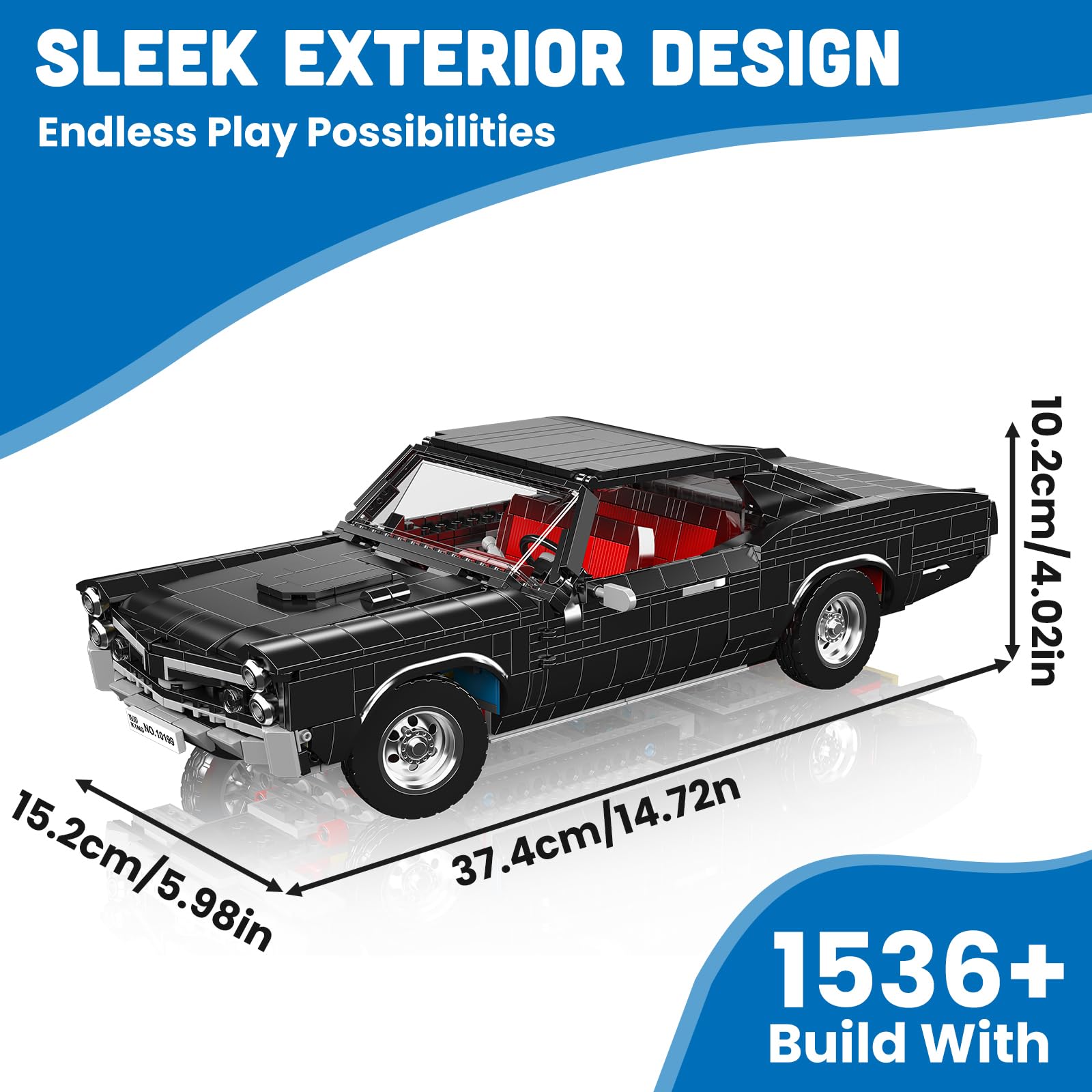 Mould King 10199 Technik Sportwagen Bausteine GTO Rennauto Klemmbausteine Klassischer Amerikanischer Muscle-Car Modellauto für Jungen und Erwachsene(1536 Teile) 2