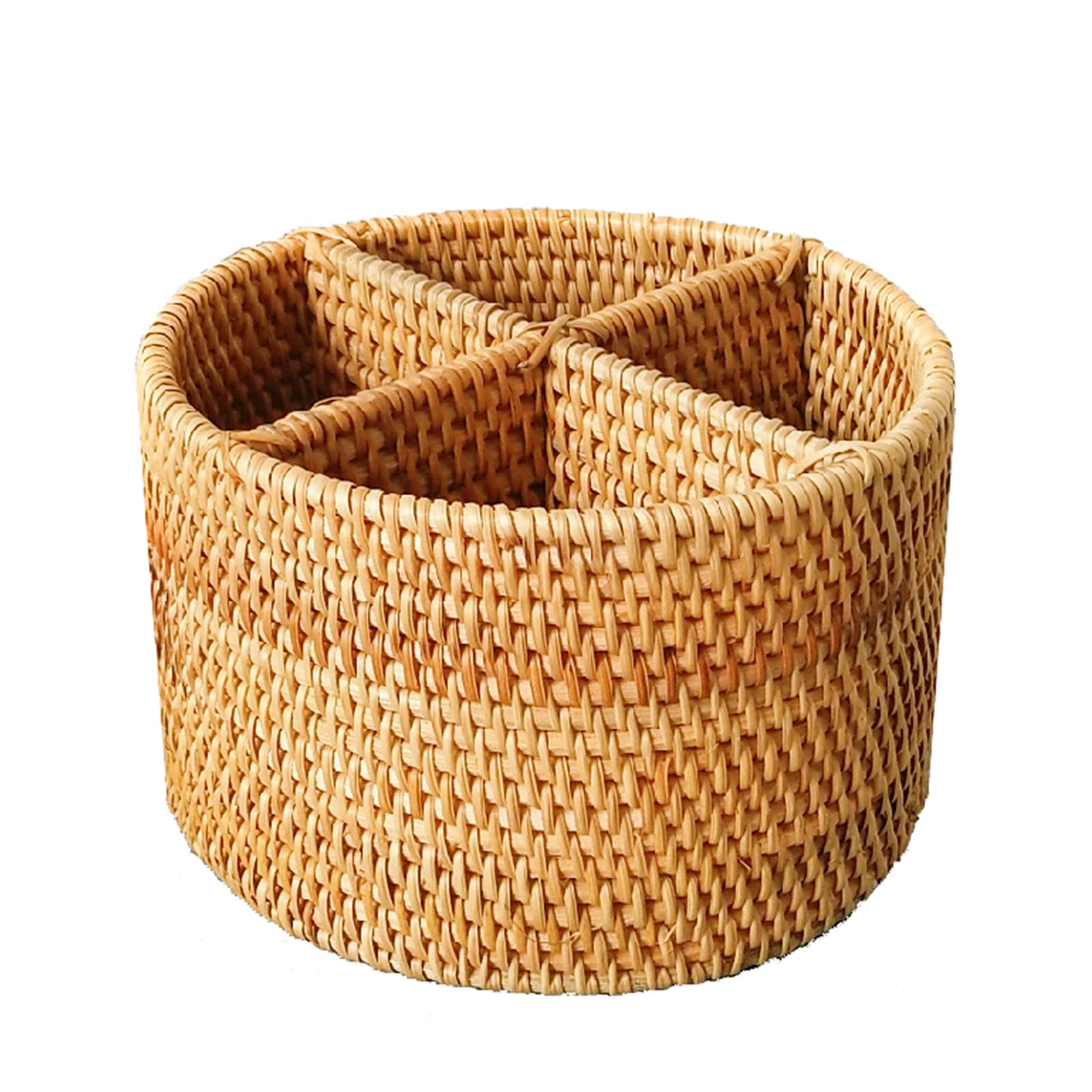 i-lan Natural Rattan 4 Compartments Storage Holder Cosmetics Organizer Utensil and Seasoning Bottle Serving Basket for Party(200mm 4-compartment Round Box)