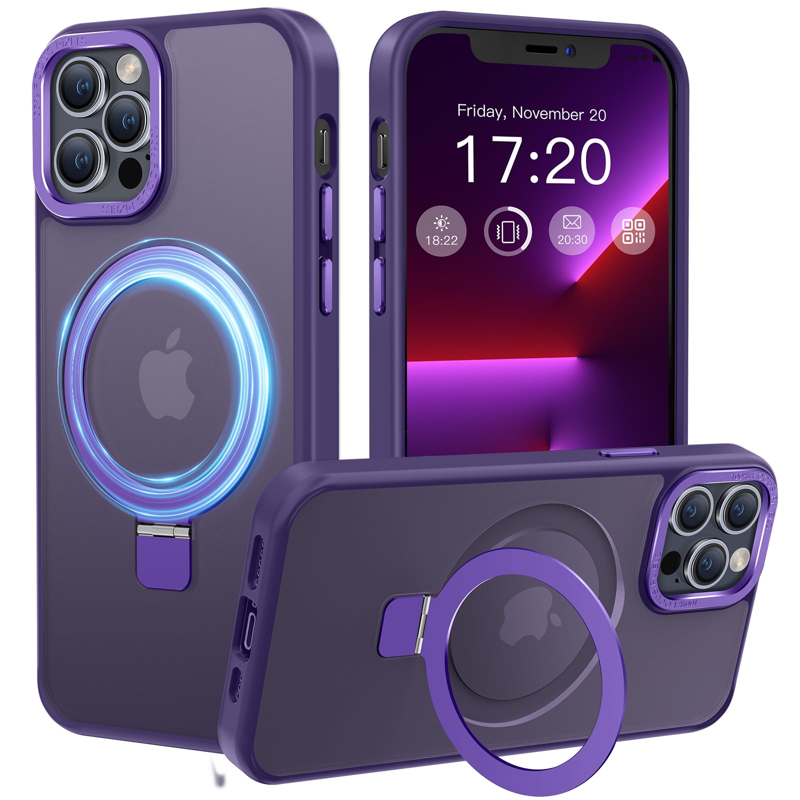 PuyaTeya Magnetic Stand for iPhone 13 pro Case, Compatible with Mag-Safe, Military Drop Protection, Anti-scratch/fingerprint Translucent Matte iPhone 13 pro Phone Case(Purple) — image 1