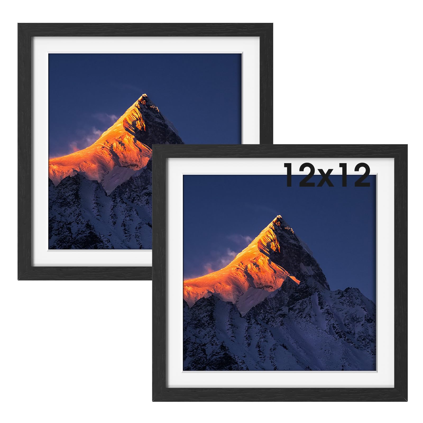 12x12 Photo Frame, Photo Frame for Tabletop and Wall Mounting Display, with Plexi Glass, Black 12x12 inch Picture without Mat, or 10x10 with Mat, with Horizontal and Vertical Format，Black — image 1