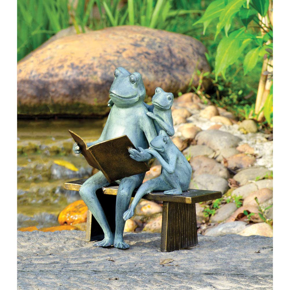 Reading Frog Family Garden Sculpture