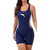 Halcurt Women's Athletic One Piece Boyleg Swimsuit Racerback Bathing Suit with Boyshorts Full Coverage Swimwear