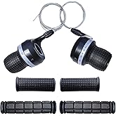 1 Pair Bicycle Twist Grip Gear Shifters 3X7 Speed DIP Compatible for Shimano Brand Bike and 1 Pair Non-Slip Rubber Bike Handl