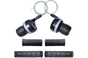 LOMODO 1 Pair Bicycle Twist Grip Gear Shifters 3X7 Speed DIP Compatible for Shimano Brand Bike and 1 Pair Non-Slip Rubber Bike Handle Bar Grip