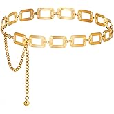 LXUEJIE Gold Metal Chain Belt, Women's Chain Belt Metal Waist Belt Adjustable Women Long Belt Fashion Chunky Belly Link Belts Cute Body Chains for Dresses Jeans Trousers