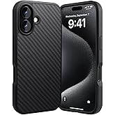 Tigowos for iPhone 16 Case Protective Carbon Fiber Case Made of Aramid Fiber, Soft Touch, Tough Durable Carbon Bumper, Black, Supports Wireless Charging