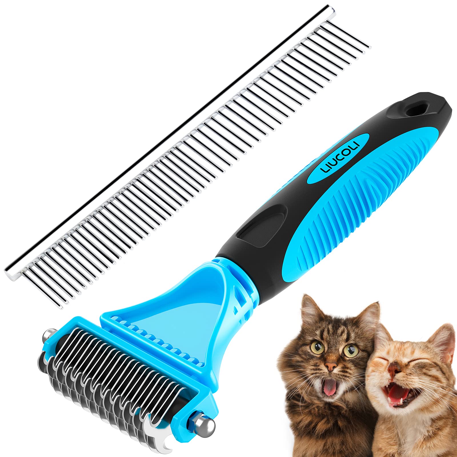 Cat Brush, Dog Grooming Brush, Rabbit Comb for shedding, LIUCOLI Professional Pet Hair Remover Rake - Eliminates Tangles Knots for Long/Short Hair, Removes 96% of Dead Undercoat and Loose Hairs — image 1
