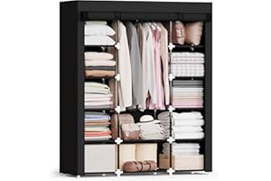 Mavivegue Portable Wardrobe, Closet Organizer with Cover, Large Storage, Bedroom Freestanding Wardrobe, Black, 5 Layers, 59" 