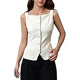 winkbay Women's Summer Button Up Vest Elegant Square Neck Sleeveless Business Casual Blouse