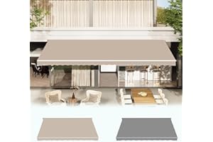 AECOJOY Retractable Awning Replacement, 8.2x6.5FT Sunshade Canopy for Patio Outdoor Awning (Without Frame), 280g/㎡ Polyester Fabric Cover with Valance for Yard, Deck, Balcony, Beige