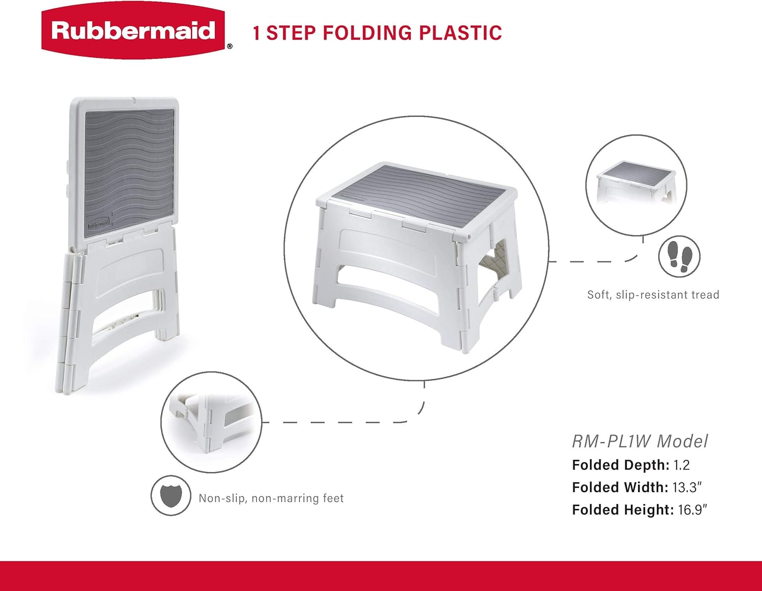 Rubbermaid RM-PL1W Folding 1-Step Plastic Stool, 300-pound Capacity, White: Home Improvement
