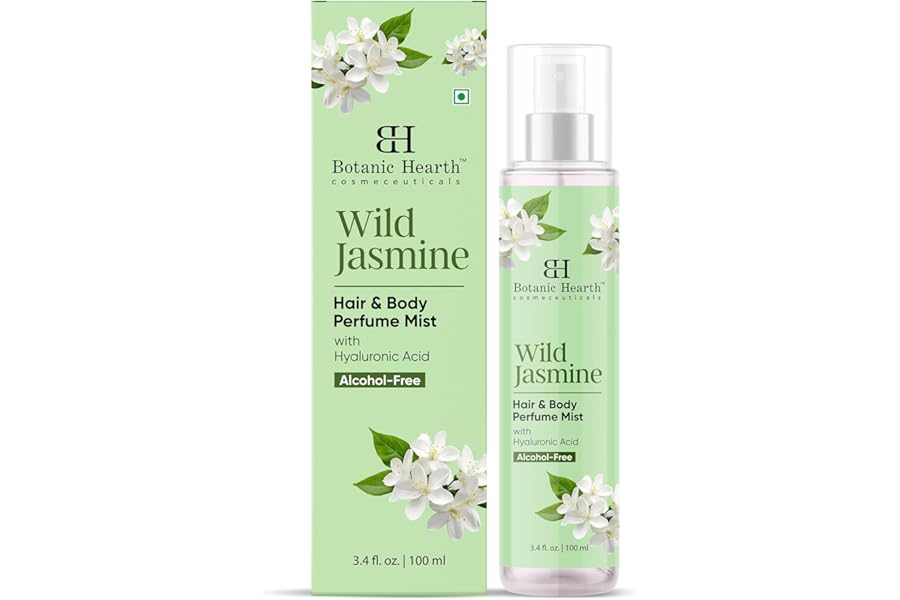 Botanic Hearth Wild Jasmine Hair Perfume & Body Perfume Mist with Hyaluronic Acid, Alcohol-Free, Long Lasting Hydrating Body & Hair Spray, 3.4 fl oz / 100 ml