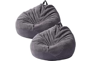 Tranqun 2 Pcs Bean Bag Cover Chair Cover Soft Corduroy Stuffed Animal Bean Bag Storage for Adults Indoor Bedroom Organizing Plush Toys(200l,Dark Grey)