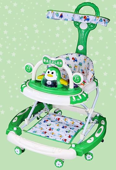 Amardeep Baby Walker with Light and Music, Adjustable Height,Rocker,Stopper,Shade,Footmat,Push Handle Bar,Fun Toys and Activities for Babies and Child-Green