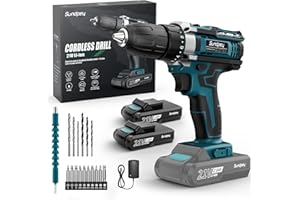 Sundpey 21V Cordless Power Drill - Electric Driver Kit - 3/8”Keyless Chuck Rechargeable Home Screwdriver Drill Tool Set with 