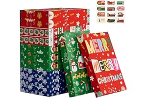Luling Arts 12 Pack Large Christmas Gift Boxes With Lids For Clothes Presents Christmas Wrapping Box(4 Designs&&Green,Red,Snowflake,Christmas)