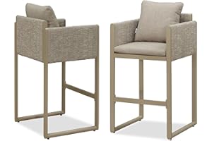 PURPLE LEAF Outdoor Bar Height Stools Set of 4 Aluminum Bar Chairs Modern Olefin Weaving Barstools with Backrest Pillow for Outdoor or Indoor Garden Balcony Lawn Champagne