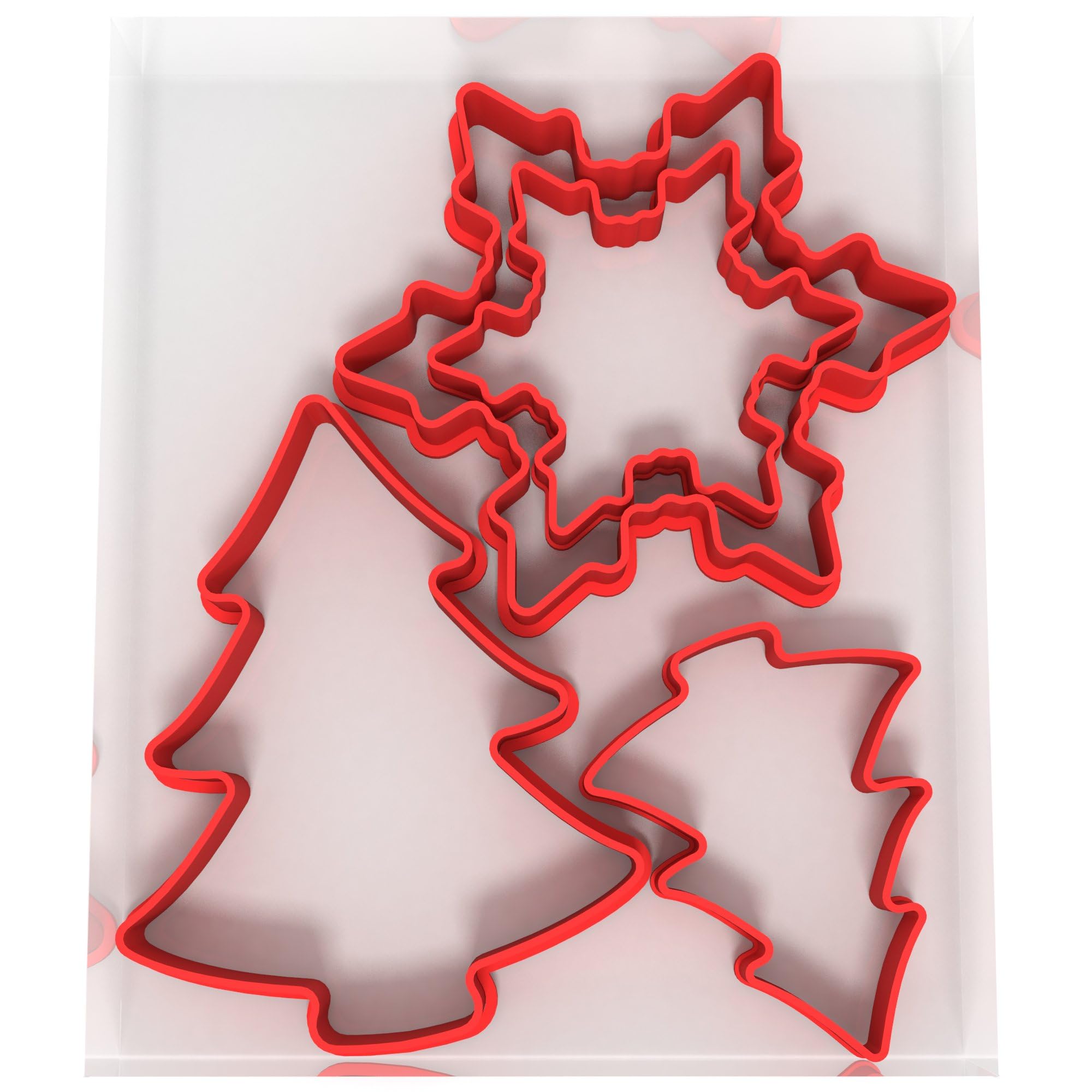 Just Cutters Christmas Shape Cookie Cutter Tree Snowflake | Set of 4 Plastic Cutters for Baking, Fondant, Clay, Pastry, Icing, Jewellery (5CM + 8CM)