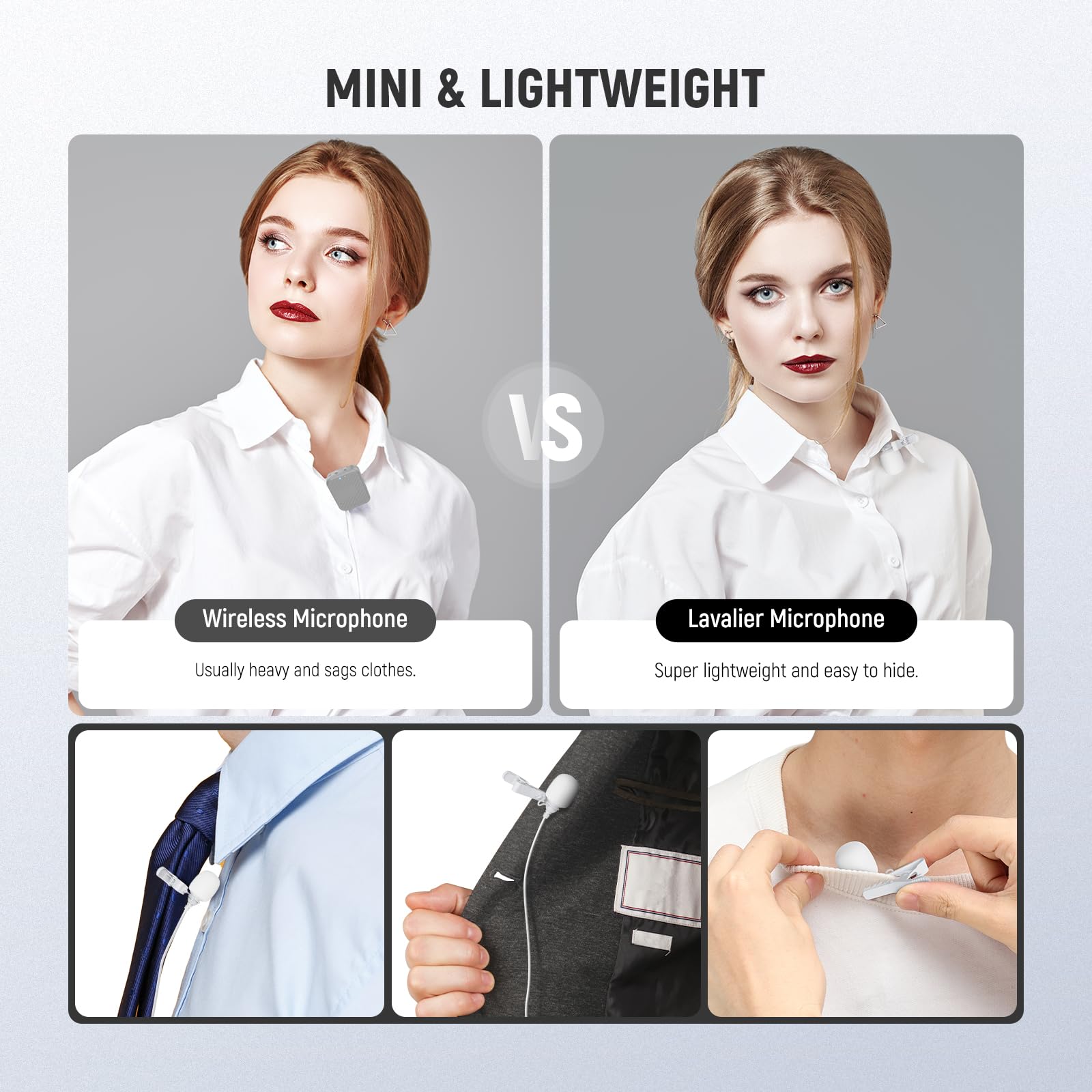 NEEWER 2 Pack Lavalier Lapel Microphone Compatible with Rode Wireless GO II 2 DJI Wireless Mic Transmitter, Omnidirectional Condenser Wired Clip On Lav Mic for Stage YouTube Live Streaming, CM5, White