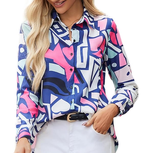 Long Sleeve Button Down Shirts for Women, Lemon Print Stride