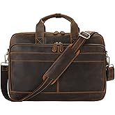 Jack&Chris Full Grain Leather Briefcase for Men, Business Messenger Bag Laptop Bag Attache Case, Fits 15.6 Inch Laptop