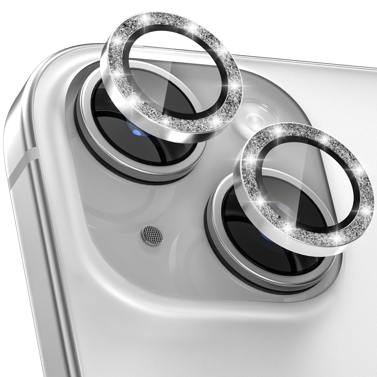 CloudValley for iPhone 15 Plus/iPhone 15 Camera Lens Protector, Ultra-HD Tempered Glass Camera Cover [Case-Friendly] Metal Individual Lens Screen Protective Ring, Glitter