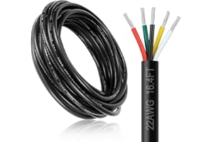 DEKIEVALE 22 Gauge 5 Conductor Electrical Wire, 16.4FT 22AWG Black PVC Stranded Tinned Copper 5 Wire Cable, 22/5 Extension Cable for LED Lamp Lighting, Automotive, Speaker, Access Control, etc.