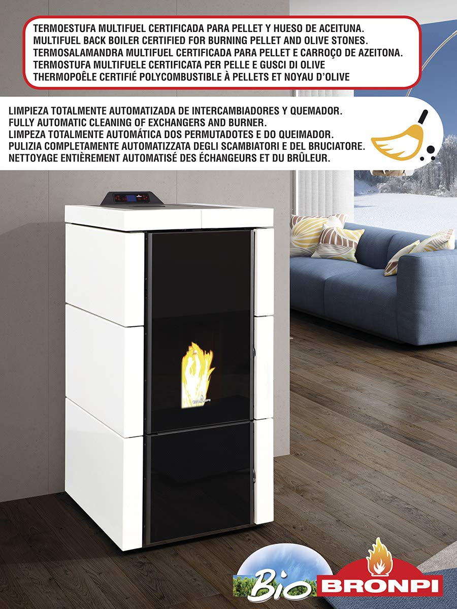 TERMOESTUFA MULTIFUEL PELLET-HUESO ACEITUNA BRONPI MODELO CARLOTA 21 KW