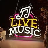 Live Music Neon Sign LED Wall Art for Bedroom, Bar, Studio – USB Powered, Dimmable, Energy-Efficient(12.6x12.6 Inch)