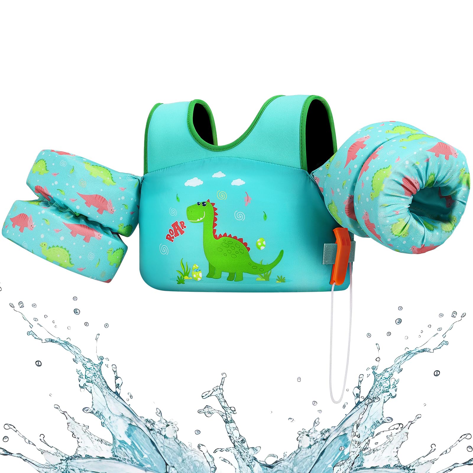 Photo 1 of HeySplash Swim Vest for Kids, Toddler Pool Floaties Fit 31-66 Lbs, Children Swimming Vest with Adjustable Strap, Swim Jacket Water Wing Arm Float, Puddle Beach Boat Jumper Boy Girl Age 2-7,Dinosaur