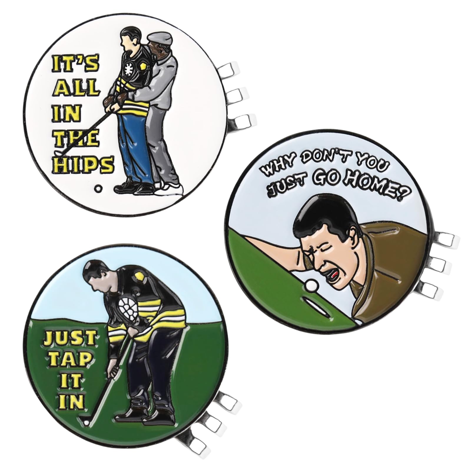 LuxeGlee Golf Ball Markers with Magnetic Hat Clip 3PCS, Happy-Gilmore Golf Accessories for Hats, Gloves, Bags