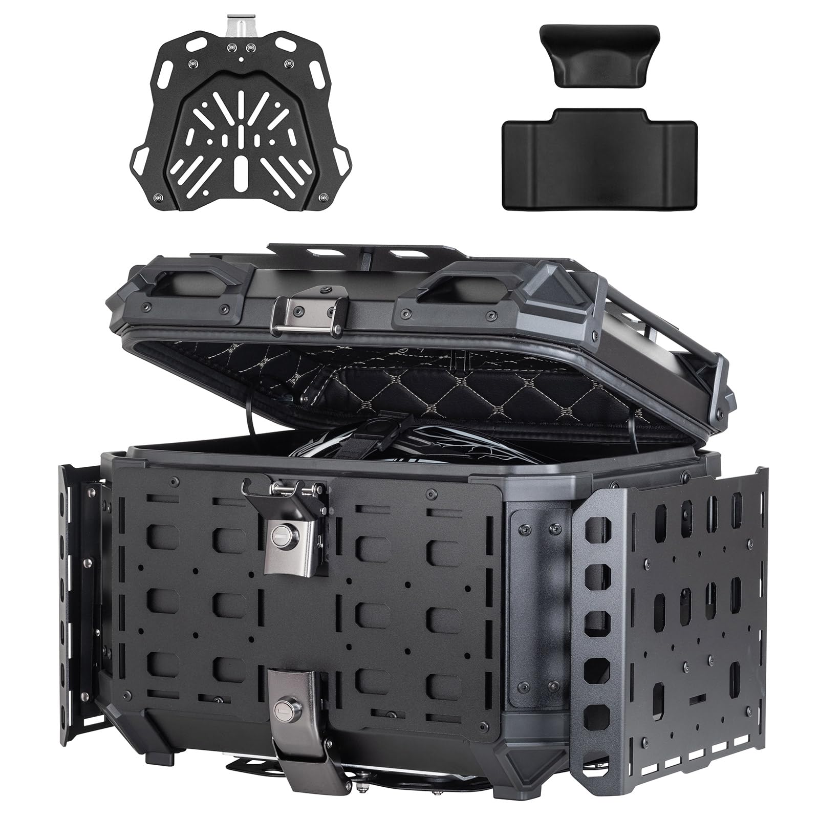 Photo 1 of MOSYQI 45L Motorcycle Top case, Aluminum Storage Tail Box, With Additional Open Support Armor,Hard Motorcycle Trunk with Lock, Universal bracket Base, Ideal for Long Riding Road Trip?Black?