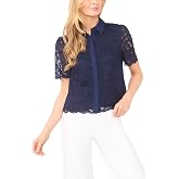 CeCe Lace Short Sleeves Hidden Placket Shirt