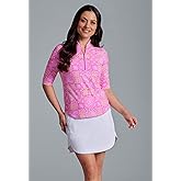 IBKUL Athleisure Wear Sun Protective UPF 50+ Icefil Cooling-Colette Print Ruched Elbow Length Sleeve Top-41090